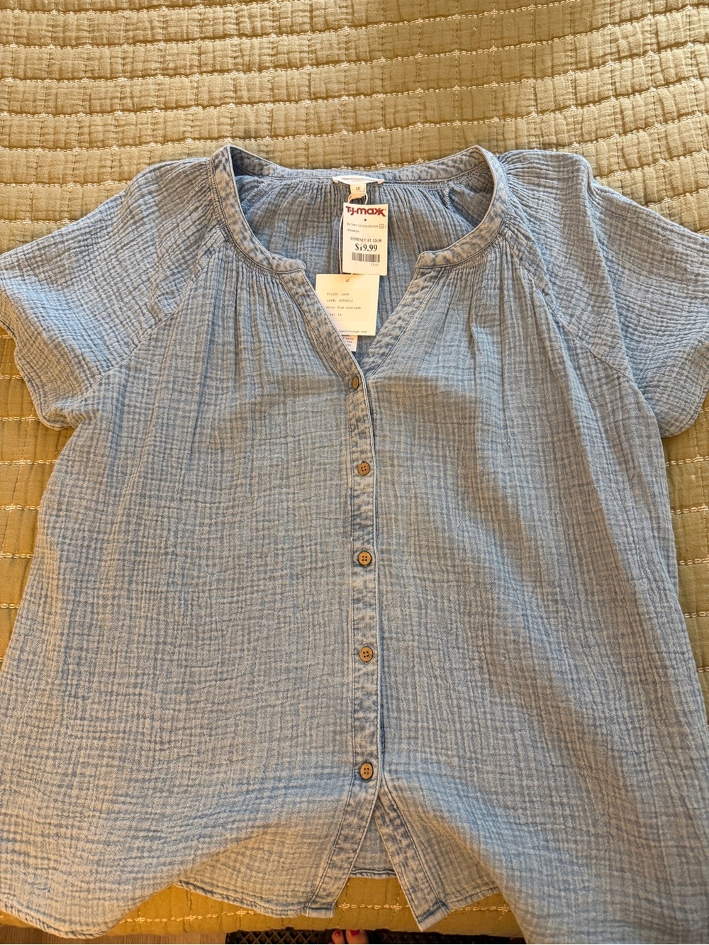 beachlunchlounge Light Blue Button-Front Gauze Top